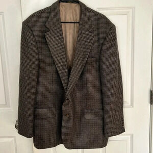 Oscar de La Renta wool hounds tooth blazer suit jacket size 46 regular brown